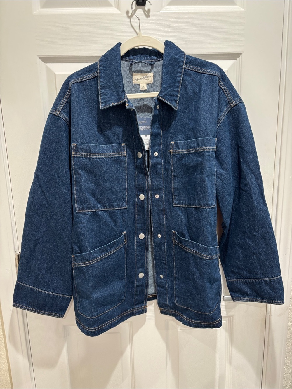 Universal Thread Denim Jacket Dark Wash Snap Front Pockets NWT Oversized Medium